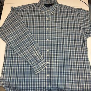 Polo by Ralph Lauren Men's Blue and White Check Blake Shirt 100% Cotton Size L